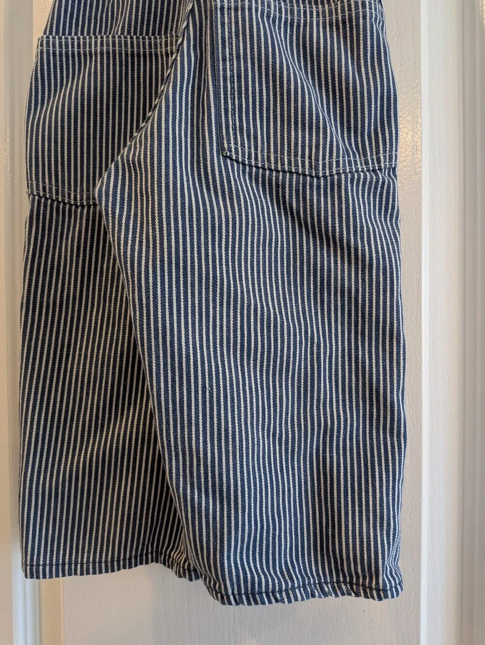 Vintage Oshkosh B'gosh Striped Railroad Overalls Vestback White Blue 90s Sz 18M